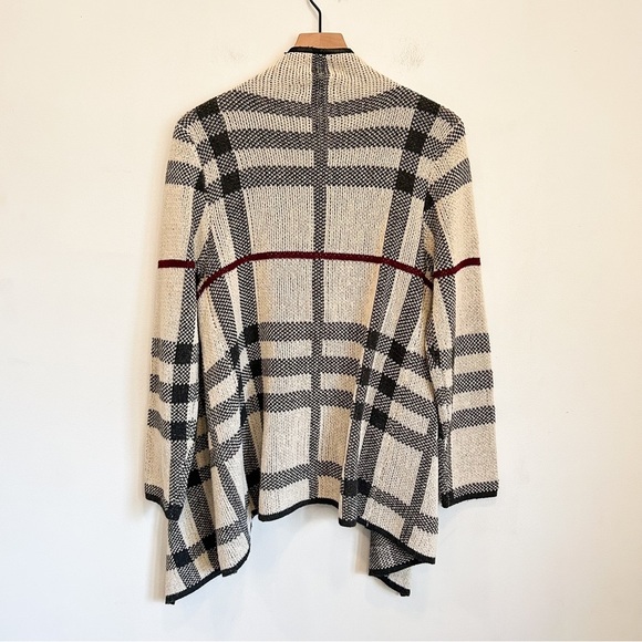 Papillon Plaid Waterfall Open Cardigan Sweater Cream Size M - Picture 7 of 8